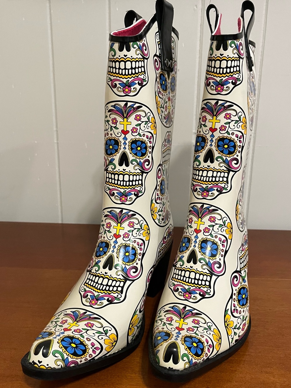 Blazin Roxx White Sugar Skull Print Women’s Cowboy Rain Boots